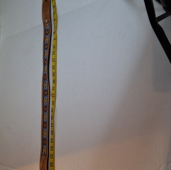 Hand Tooled Beaded Leather Belt with Brass Buckle M main image 4